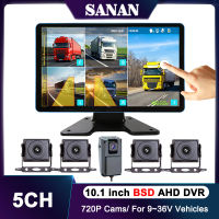 5CH 10.1นิ้ว Heavy Duty Vehicle AHD กล้องระบบตรวจสอบสัญญาณเตือน SD สำรอง DVR หน้าจอสัมผัสย้อนกลับชุดที่จอดรถสำหรับรถบรรทุกรถตู้