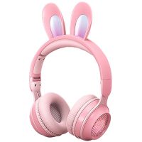 Rabbit Ear Headphones, LED Lights Computer Headphones, Headset Bluetooth 5.0 Headphones, Support TF Card