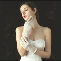 ✷▲ Women s Bridal Gloves for Wedding Short Satin / Tulle Bridesmaid Accessories Beading Flowers-Art Finger Wrist guantes largos