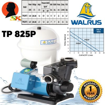 ( PRO+++ ) โปรแน่น.. ปั้มน้ำในบ้านออโต้ Automatic Booster Pump 370W ขนาดท่อ 1นิ้ว WALRUS รุ่นTP825P(T) (รับประกัน 1ปี) ราคาสุดคุ้ม ปั้ ม น้ำ ปั๊ม หอยโข่ง ปั้ ม น้ํา โซ ล่า เซล เครื่อง ปั๊ม น้ำ อัตโนมัติ