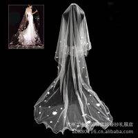 3M Long Pearl Bridal Veil Appliqued Flower Cathedral Veil Pencil Edge Tulle Wedding Veil White Ivory veu de noiva LT015