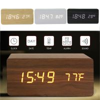 Wooden LED Clocks Desktop Alarm Clock Wood Watch Table Voice Control Digital Wood Despertador USB/AAA Powered staande klok