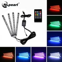 NLpearl ไฟตกแต่งภายในรถยนต์ควบคุมด้วยเพลง4ชิ้น,ไฟเส้น LED RGB พร้อมรีโมตโคมไฟตกแต่งบรรยากาศ USB 12V 5V