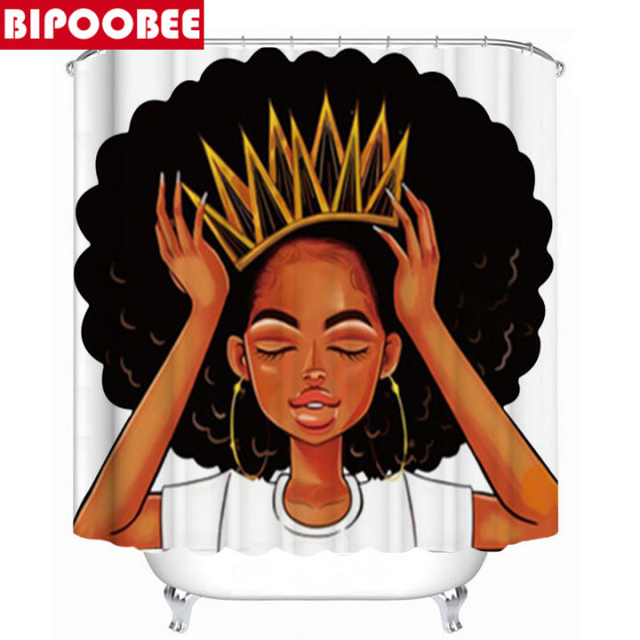 african-american-women-with-crown-shower-curtain-afro-africa-girl-queen-princess-bath-curtains-with-rugs-toilet-seat-cover-set