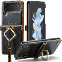 เคสโทรศัพท์สำหรับ Samsung Galaxy Z Flip 3 4 Flip3ที่ครอบปกหนังป้องกันการกระแทกพร้อมห่วงและสายรัด