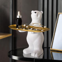 Adorable Polar Bear Statue Key Organizer Tray Serving Tray Nordic Home Decor Living Room Table Decoration Snacks Storage Tray