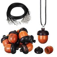 10 Pcs Wood Nut Pendant Wood Charms with 10 Pcs Black Waxed Necklace Cord for DIY Accessories Pendant