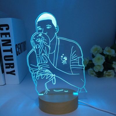 Kylian Mbappes โคมไฟ3D ไม้7สีภายนอกเตียงนอน LED USB ตกแต่งแสงไฟกลางคืนที่บ้านของเล่นของขวัญไม้