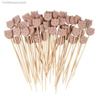 ☼ 50Pcs Bear Disposable Bamboo Food Fruit Toothpicks Buffet Cake Dessert Fork Stick for Wedding Birthday Party Decoration Supplies