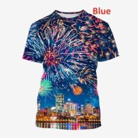 Cod New Stock ☃   2023 fireworks impressio3d 3D t Fashion unisex short sleeve casual top