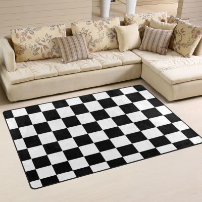 Custom Checkered Non-slip Area Rugs Pad Cover Black White Checkered Pattern Floor Mat Modern Car for Playroom Living Room