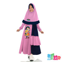 Ulikids Abayas ชุดชุดเดรสแขนยาวสำหรับมุสลิมเสื้อผ้าเด็กผู้หญิงล่าสุดฮิญาบ Gamis Baju Tidur เด็กผู้หญิง (ฟรีผ้าคลุมหน้า)