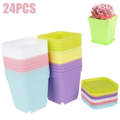 24pcs Small Plant Pots with Tray Colorful Flower Nursery Seedling Pots Outdoor Indoor Planter Container for Garden Decor