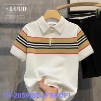 Top LUUD Light Luxury Breathable Imitation Linen Color Matching Knitted POLO Shirt Comfortable All-Match Lapel Short-Sleeved Slim Top Men YY ✑♂