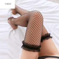 TOMANY Stay Up Women Fishnet ถุงน่องสูงถึงต้นขาเสื้อท่อนบนลายลูกไม้ถุงน่องถุงน่องชั้นแบบมีลาย