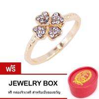 Tips Gallery แหวน ใบนำโชค  หุ้มทองคำ 24K ประดับ ออสเตรียคริสตัล รุ่น Lucky Clover Pave ring Design TRS036 ฟรี กล่องจิวเวลรี