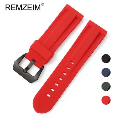 REMZEIM สายนาฬิกาแนวสปอร์ตซิลิโคนแบบนิ่มสีแดงสีดำสีน้ำเงินเขียวสำหรับผู้ชายและผู้หญิง22มม. 24มม. 26มม. สายนาฬิกาสำรอง