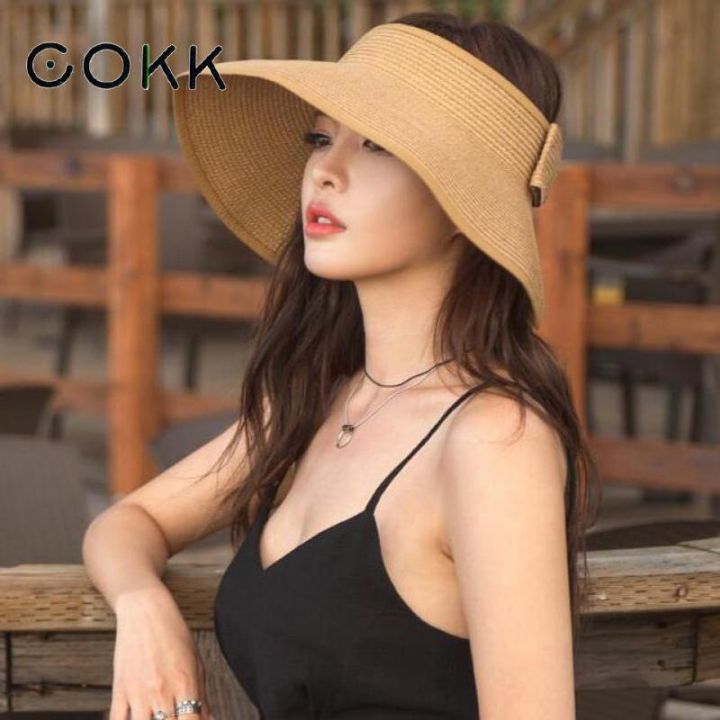 cokk-brand-new-spring-summer-visors-cap-foldable-wide-large-brim-sun-hat-beach-hats-for-women-straw-hat-wholesale-chapeau