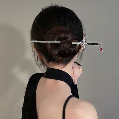 New Punk Ruby Pendant Sword Hairpin Chinese Simple Hair Sticks for retro Women girl Hairstyle Hair Dish Accessories Trendy 2022
