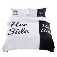 His Side Her Side Bedding Queen Size Black and White Bedding Set (Queen3Pcs)