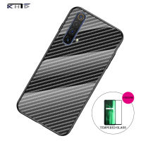 KHTD สำหรับ realme X50 5G / X3 SuperZoom เคสโทรศัพท์แฟชั่นรูปแบบคาร์บอนไฟเบอร์กระจกเทมเปอร์กลับกรอบ TPU แบบนุ่มกันกระแทกฝาหลังกรณี