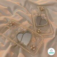 เคสโทรศัพท์ย้อนยุคฝรั่งเศสประดับมุก3D พร้อมกระจกแต่งหน้าสำหรับ iPhone 11 14 13 12 Pro Max 7Plus 8 Plus XR XS X ดอกไม้เคสใส่โทรศัพท์เคสมือถือสุดหรู