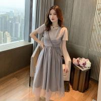 COD DSFGRDGHHHHH 2021 summer new round neck short-sleeved casual dress mesh stitching dress female A-line dress