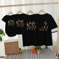 Hello 2022 Printed Family Matching T shirts Cotton Family Look Father Mother Kids Shirts Baby Rompers New Years Clothes Outfits