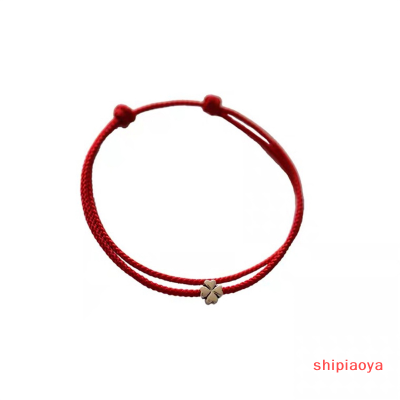 Shipiaoya กำไลสายเล็กโคลเวอร์สี่แฉกกำไลเชือกรัดข้อมือมีเครื่องรางแฮนด์เมดสีแดงนำโชค