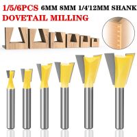 1/5/6Pcs 6mm/6.35mm 8MM Shank Dovetail Milling Cutters C3 เกรดทังสเตน Router Bits สำหรับงานไม้แกะสลักเครื่องมืองานไม้