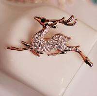 Rose Gold Tone Clear Rhinestone Crystal Diamante Reindeer Brooch Christmas Gifts