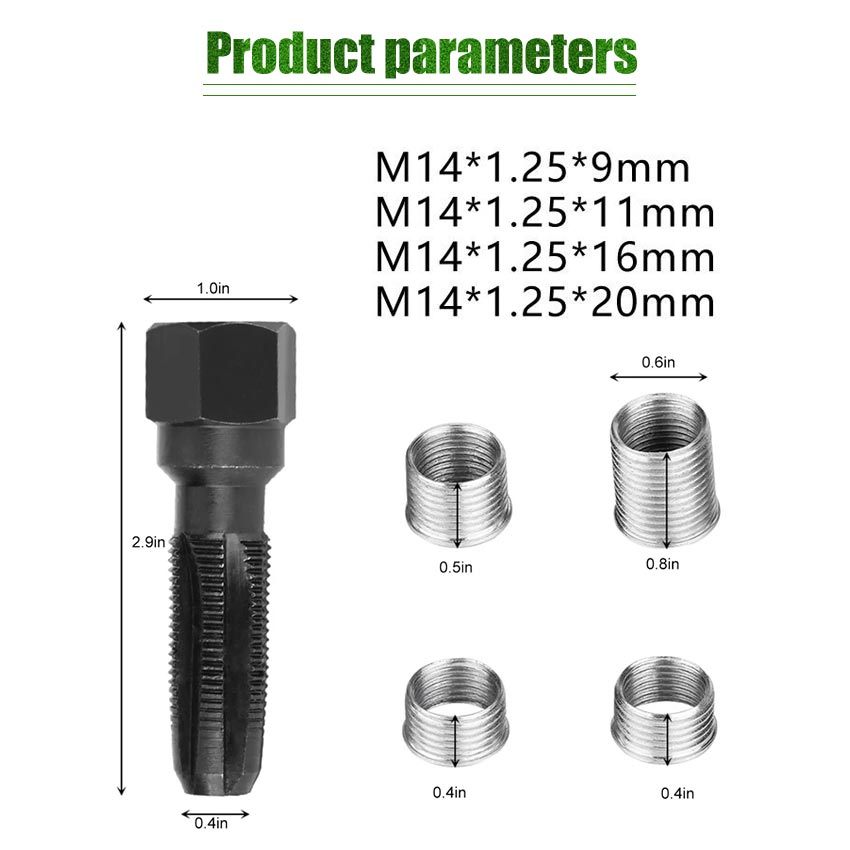 M14x1.25 Spark Plug Thread Repair Tool Screw Tap Carbon Steel Rethread Kit for Rethreading Cylinder Heads 