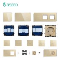 ┇ BSEED Touch Light Switch LED Dimmer Light Switch DIY Function Parts Glass Panels EU Wall Socket Plug DIY Free Combination