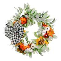 Fall Wreath 17.71 in Artificial Autumn Wreath with Pine Cones Pumpkin Green Leaf Thanksgiving Fall Wreaths for Home Wall Porch Windows Holiday Parties Weddings well made