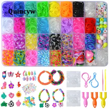 600-1500pcs+ Colorful Loom Bands Set Candy Color Bracelet Making Kit DIY  Rubber Band Woven Bracelet