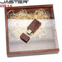 ┅ஐ JASTER USB Flash Drive 3.0 Transparent Acrylic Lid Wooden Photo Album Pendrive 64GB 128GB 16GB 32GB 8GB 4GB U stick Wedding Gift