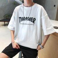 Trendy summer letter printing short-sleeved T-shirt mens Korean loose round neck mens T-shirt