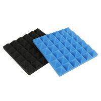 24 Pcs Charcoal Acoustic Foam Tiles Soundproofing Foam Panels Studio Sound Padding 2X10X10 Inch, Black &amp; Blue