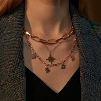 [COD] European and cross-border retro multi-layer English grandmother pendant clavicle chain star thick necklace