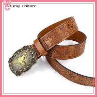 LUCKY HAIRACC หนังพียู เข็มขัดคาวบอยตะวันตกสำหรับผู้ชาย ลายวัวกระทิง วินเทจ เข็มขัดรัดเอว แฟชั่นสำหรับผู้หญิง ความกว้างกว้าง สายคาดเอว สำหรับผู้ชาย