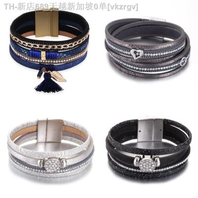 【CW】♣❈  HOCOLE Fashion Gem Rhinestone Magnetic Leather   Bangles Multilayer Wrap gift pulseira
