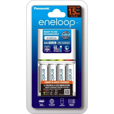 ถ่านชาร์จพร้อมแท่นชาร์จ Eneloop Panasonic Smart &amp; Quick Charger with Eneloop 1,900 mAh AA x 4 pcs. รุ่น K-KJ55MCC40T