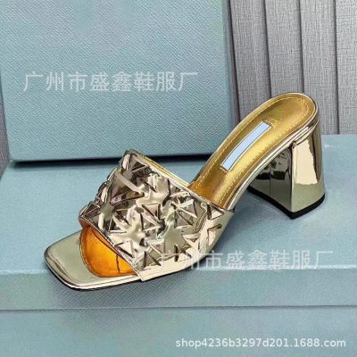 Liu Nail Slippers for Women 2023 New Style Temperament Thick Heels, Square Head, Open Toe Feet, One Line Outwear, Versatile Slippers