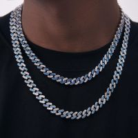 [COD] and cross-border explosive copper inlaid blue white zircon Cuban chain necklace hiphop street dance rap full diamond hip-hop bracelet