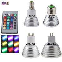 1ชิ้น Mr16 Gu5.3 Gu10 E14 E27 12V 3W ไฟสปอร์ตไลท์ Rgb หลอดไฟ Led 85-265V พร้อมรีโมทหรี่24ปุ่มของตกแต่งไฟกลางคืนที่มีสีสัน