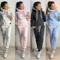 【DT】hot！ 2 Piece Set Tracksuit Sportwear Fleece Hoodies Pullover Sweatshirts Baggy Trousers Jogger Pants Warm Outfits