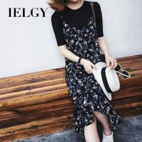 ✔☬✹ IELGY Harajuku Hong Kong Wind Womens Fashion New Two-piece Temperament French Shredded Dress Long Sling Skirt Womens Summer