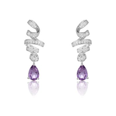 GEMS BALLET Ribbon Swirl Earrings 5x7mm Pear Shape Natural Amethyst Gemstone Drop Earrings in 925 Stering SIlver Gift For Her
