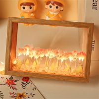 ﺴ◄ DIY Photo Frame Tulip Night Light Artificial Flower Picture Frame Warm Romantic Living Room Desktop Decoration Night Lamp