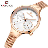 NAVIFORCE Jam Tangan Jenama 5001 Tali Pinggang Mesh Kalis Air Kalendar Kuarza Keltahan Karat Jam Tang Wanita Mewah